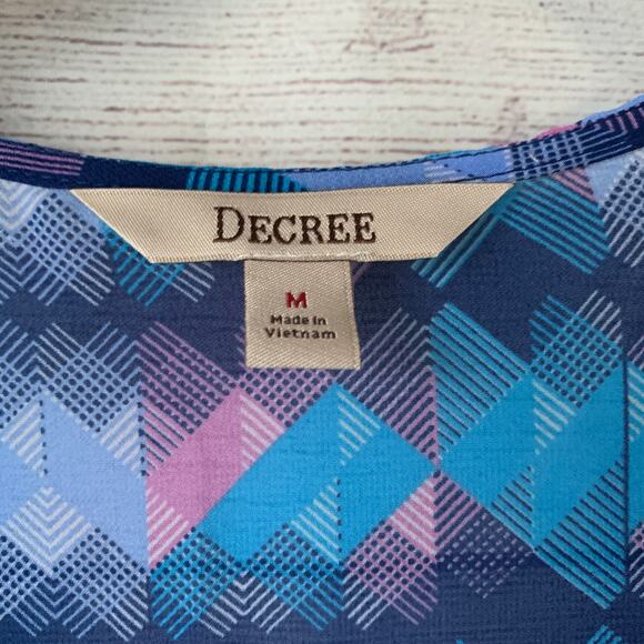 Decree Blue and Pink Abstract Blouse Tassel Tie String Long Sleeve Size Medium - Picture 9 of 15